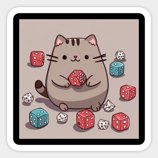 Cute pusheen cat playing with dice Sticker